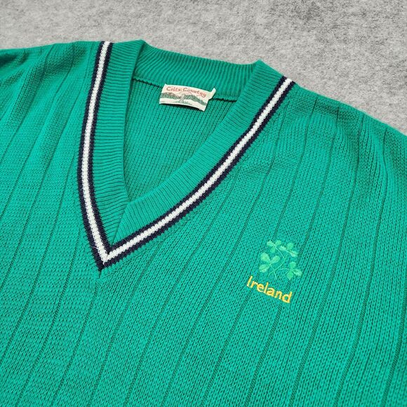 Celtic Country Mens XL Irish Ireland Acrylic Knit Green V Neck Varsity Sweater - Picture 5 of 13
